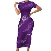 Aloha Hawaii Floral Tapa Short Sleeve Bodycon Dress Patchwork Violet - Polynesian Pride