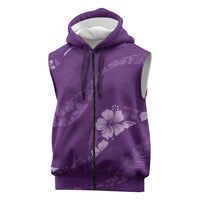 Aloha Hawaii Floral Tapa Sleeveless Zip Hoodie Patchwork Violet LT7 Violet - Polynesian Pride