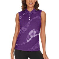 Aloha Hawaii Floral Tapa Women Sleeveless Polo Shirt Patchwork Violet LT7 - Polynesian Pride