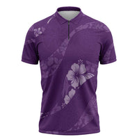 Aloha Hawaii Floral Tapa Zipper Polo Shirt Patchwork Violet LT7 Violet - Polynesian Pride