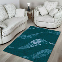 Aloha Hawaii Floral Tapa Area Rug Patchwork Teal - Polynesian Pride
