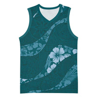 Aloha Hawaii Floral Tapa Basketball Jersey Patchwork Teal LT7 Unisex Teal - Polynesian Pride