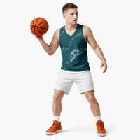 Aloha Hawaii Floral Tapa Basketball Jersey Patchwork Teal LT7 - Polynesian Pride