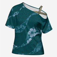 Aloha Hawaii Floral Tapa Cross Shoulder Shirt Patchwork Teal LT7 Female Teal - Polynesian Pride