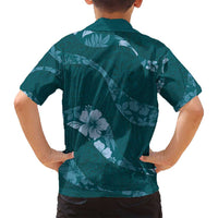Aloha Hawaii Floral Tapa Family Matching Puletasi and Hawaiian Shirt Patchwork Teal LT7 - Polynesian Pride