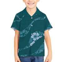 Aloha Hawaii Floral Tapa Family Matching Puletasi and Hawaiian Shirt Patchwork Teal LT7 Son's Shirt Teal - Polynesian Pride