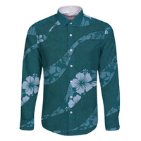 Aloha Hawaii Floral Tapa Family Matching Short Sleeve Bodycon Dress and Hawaiian Shirt Patchwork Teal - Polynesian Pride
