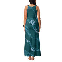 Aloha Hawaii Floral Tapa Family Matching Tank Maxi Dress and Hawaiian Shirt Patchwork Teal - Polynesian Pride