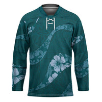 Aloha Hawaii Floral Tapa Hockey Jersey Patchwork Teal LT7 Unisex Teal - Polynesian Pride