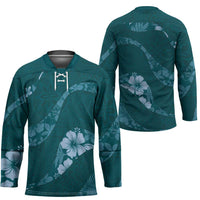 Aloha Hawaii Floral Tapa Hockey Jersey Patchwork Teal LT7 - Polynesian Pride