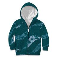 Aloha Hawaii Floral Tapa Kid Hoodie Patchwork Teal LT7 Zip Hoodie Teal - Polynesian Pride