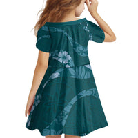 Aloha Hawaii Floral Tapa Kid Short Sleeve Dress Patchwork Teal - Polynesian Pride