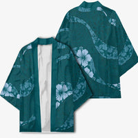 Aloha Hawaii Floral Tapa Kimono Patchwork Teal - Polynesian Pride