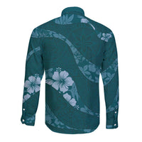 Aloha Hawaii Floral Tapa Long Sleeve Button Shirt Patchwork Teal LT7 - Polynesian Pride