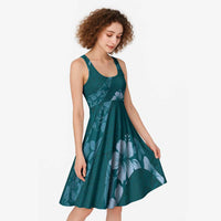Aloha Hawaii Floral Tapa Midi Dress Patchwork Teal - Polynesian Pride