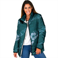 Aloha Hawaii Floral Tapa Padded Jacket Patchwork Teal LT7 Women Teal - Polynesian Pride