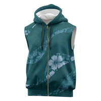 Aloha Hawaii Floral Tapa Sleeveless Zip Hoodie Patchwork Teal - Polynesian Pride