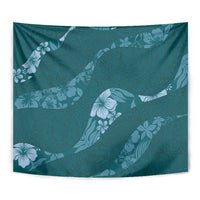 Aloha Hawaii Floral Tapa Tapestry Patchwork Teal - Polynesian Pride
