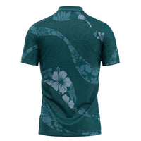 Aloha Hawaii Floral Tapa Zipper Polo Shirt Patchwork Teal LT7 - Polynesian Pride