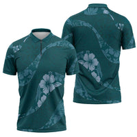 Aloha Hawaii Floral Tapa Zipper Polo Shirt Patchwork Teal LT7 - Polynesian Pride