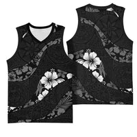Aloha Hawaii Floral Tapa Basketball Jersey Patchwork Charcoal LT7 - Polynesian Pride