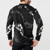 Aloha Hawaii Floral Tapa Button Sweatshirt Patchwork Charcoal LT7 - Polynesian Pride