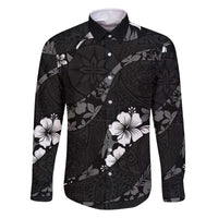 Aloha Hawaii Floral Tapa Family Matching Off The Shoulder Long Sleeve Dress and Hawaiian Shirt Patchwork Charcoal - Polynesian Pride