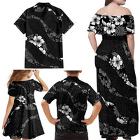 Aloha Hawaii Floral Tapa Family Matching Off Shoulder Maxi Dress and Hawaiian Shirt Patchwork Charcoal - Polynesian Pride