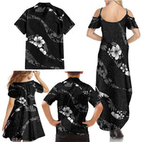 Aloha Hawaii Floral Tapa Family Matching Summer Maxi Dress and Hawaiian Shirt Patchwork Charcoal - Polynesian Pride