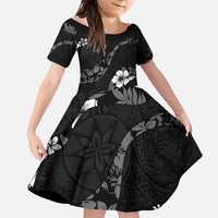 Aloha Hawaii Floral Tapa Kid Short Sleeve Dress Patchwork Charcoal - Polynesian Pride