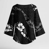 Aloha Hawaii Floral Tapa Kimono Sleeve Blouse Patchwork Charcoal - Polynesian Pride