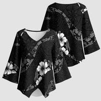 Aloha Hawaii Floral Tapa Kimono Sleeve Blouse Patchwork Charcoal - Polynesian Pride