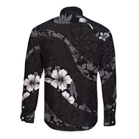 Aloha Hawaii Floral Tapa Long Sleeve Button Shirt Patchwork Charcoal LT7 - Polynesian Pride