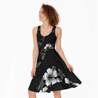 Aloha Hawaii Floral Tapa Midi Dress Patchwork Charcoal - Polynesian Pride