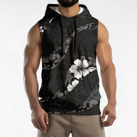 Aloha Hawaii Floral Tapa Sleeveless Hoodie Patchwork Charcoal LT7 - Polynesian Pride