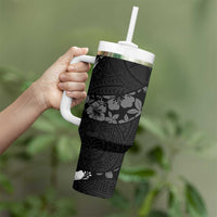 Aloha Hawaii Floral Tapa Tumbler With Handle Patchwork Charcoal - Polynesian Pride