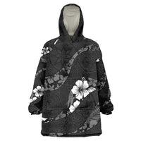 Aloha Hawaii Floral Tapa Wearable Blanket Hoodie Patchwork Charcoal LT7 One Size Charcoal - Polynesian Pride
