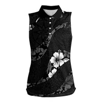 Aloha Hawaii Floral Tapa Women Sleeveless Polo Shirt Patchwork Charcoal LT7 Female Charcoal - Polynesian Pride