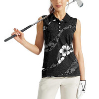 Aloha Hawaii Floral Tapa Women Sleeveless Polo Shirt Patchwork Charcoal LT7 - Polynesian Pride