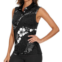 Aloha Hawaii Floral Tapa Women Sleeveless Polo Shirt Patchwork Charcoal LT7 - Polynesian Pride