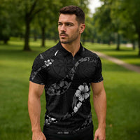 Aloha Hawaii Floral Tapa Zipper Polo Shirt Patchwork Charcoal LT7 - Polynesian Pride