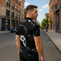 Aloha Hawaii Floral Tapa Zipper Polo Shirt Patchwork Charcoal LT7 - Polynesian Pride