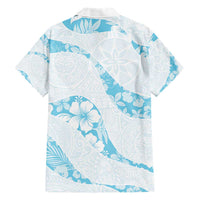 Aloha Hawaii Floral Tapa Family Matching Short Sleeve Bodycon Dress and Hawaiian Shirt Patchwork Turquoise - Polynesian Pride