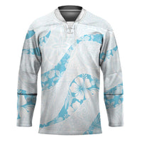 Aloha Hawaii Floral Tapa Hockey Jersey Patchwork Turquoise LT7 Unisex Turquoise - Polynesian Pride