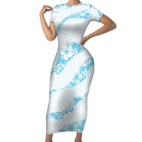 Aloha Hawaii Floral Tapa Short Sleeve Bodycon Dress Patchwork Turquoise - Polynesian Pride