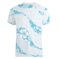 Aloha Hawaii Floral Tapa Women V-Neck T-Shirt Patchwork Turquoise - Polynesian Pride