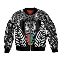 Personalised Kia Kaha Te Reo Maori Bomber Jacket Hei Tiki Mix Koru - Black LT7 Unisex Black - Polynesian Pride