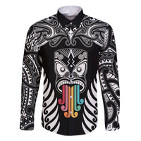 personalised-kia-kaha-te-reo-maori-family-matching-long-sleeve-bodycon-dress-and-hawaiian-shirt-hei-tiki-mix-koru-black