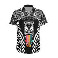 Personalised Kia Kaha Te Reo Maori Hawaiian Shirt Hei Tiki Mix Koru - Black LT7 Black - Polynesian Pride
