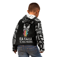 Personalised Kia Kaha Te Reo Maori Kid Hoodie Hei Tiki Mix Koru - Black LT7 - Polynesian Pride